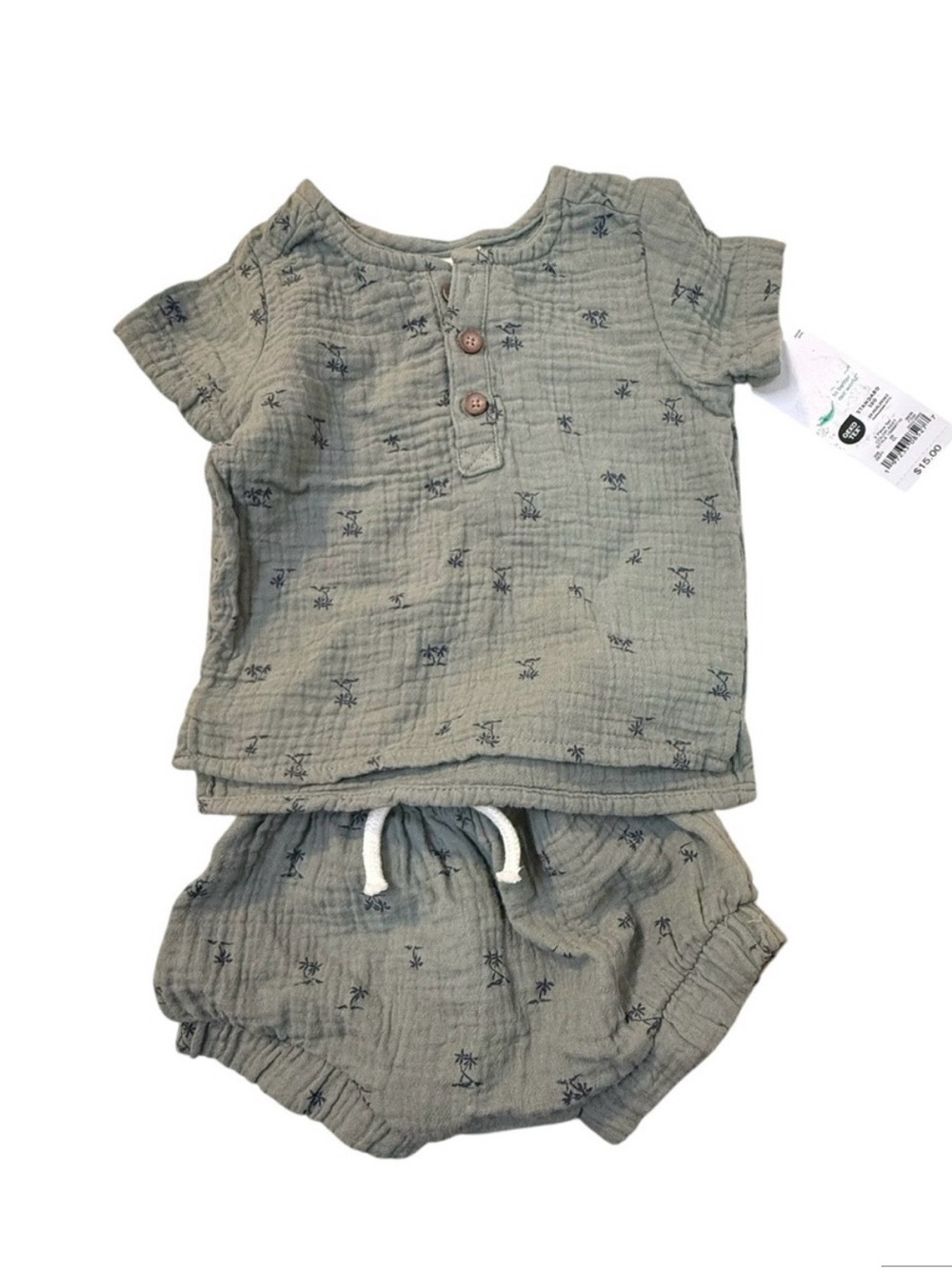 Carter’s Cotton Baby Romper Set in Sage Green with Navy Palm Trees - sz 18 Month